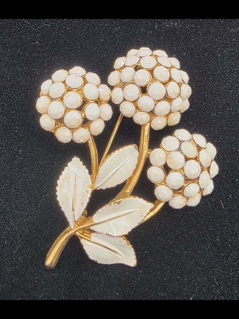 Gold-Tone Floral Cluster Brooch with White Enamel Petals - Picture 9 of 14
